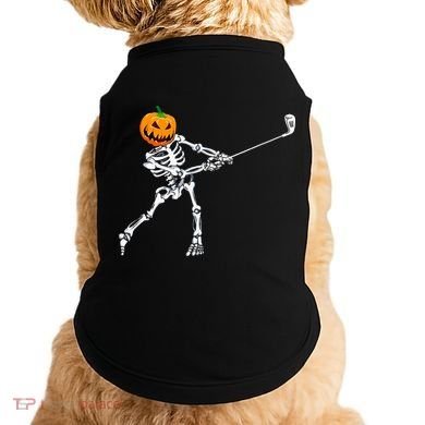 Skeleton Golf Halloween Pumpkin Golfing Golfer Doggie Tank