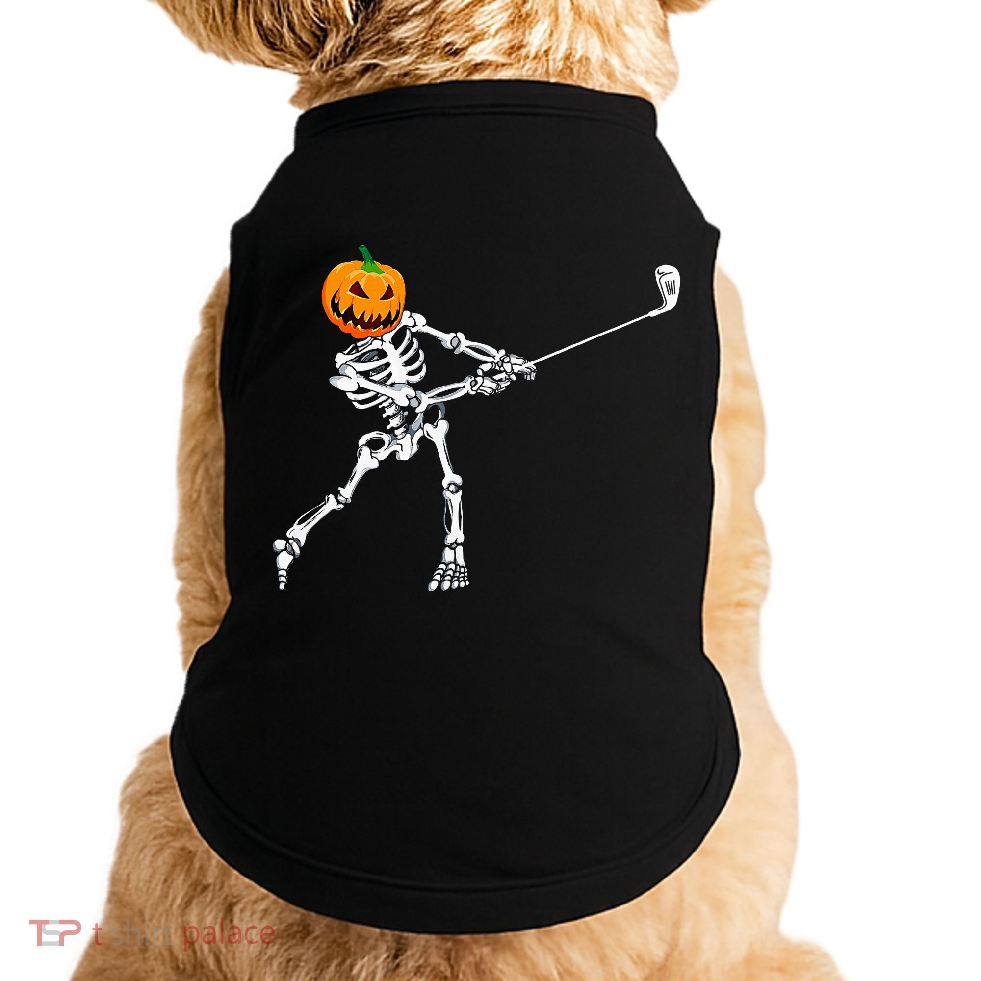 Skeleton Golf Halloween Pumpkin Golfing Golfer Doggie Tank