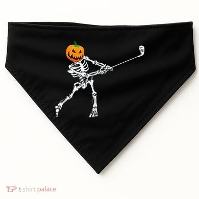 Skeleton Golf Halloween Pumpkin Golfing Golfer USA-Made Doggie Bandana