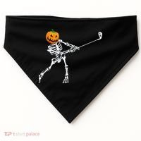 Skeleton Golf Halloween Pumpkin Golfing Golfer USA-Made Doggie Bandana thumb 0