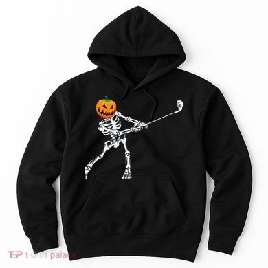 Skeleton Golf Halloween Pumpkin Golfing Golfer Hoodie
