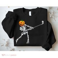 Skeleton Golf Halloween Pumpkin Golfing Golfer Sweatshirt thumb 2