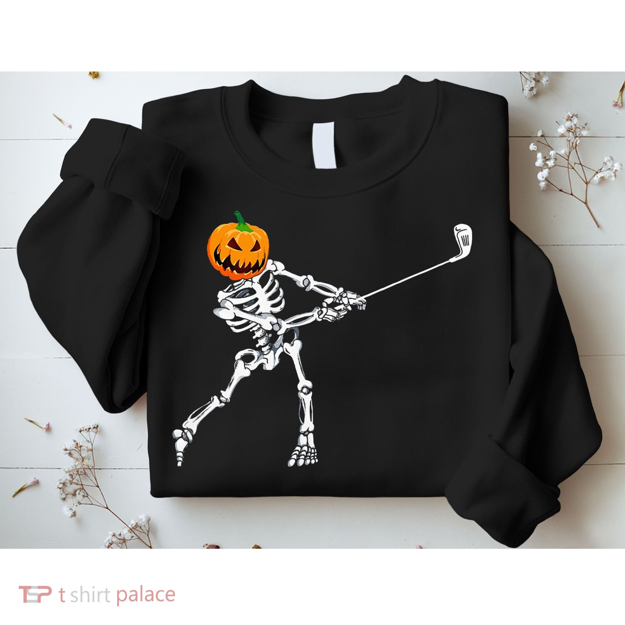 Skeleton Golf Halloween Pumpkin Golfing Golfer Sweatshirt