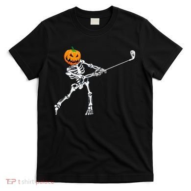 Skeleton Golf Halloween Pumpkin Golfing Golfer T-Shirt