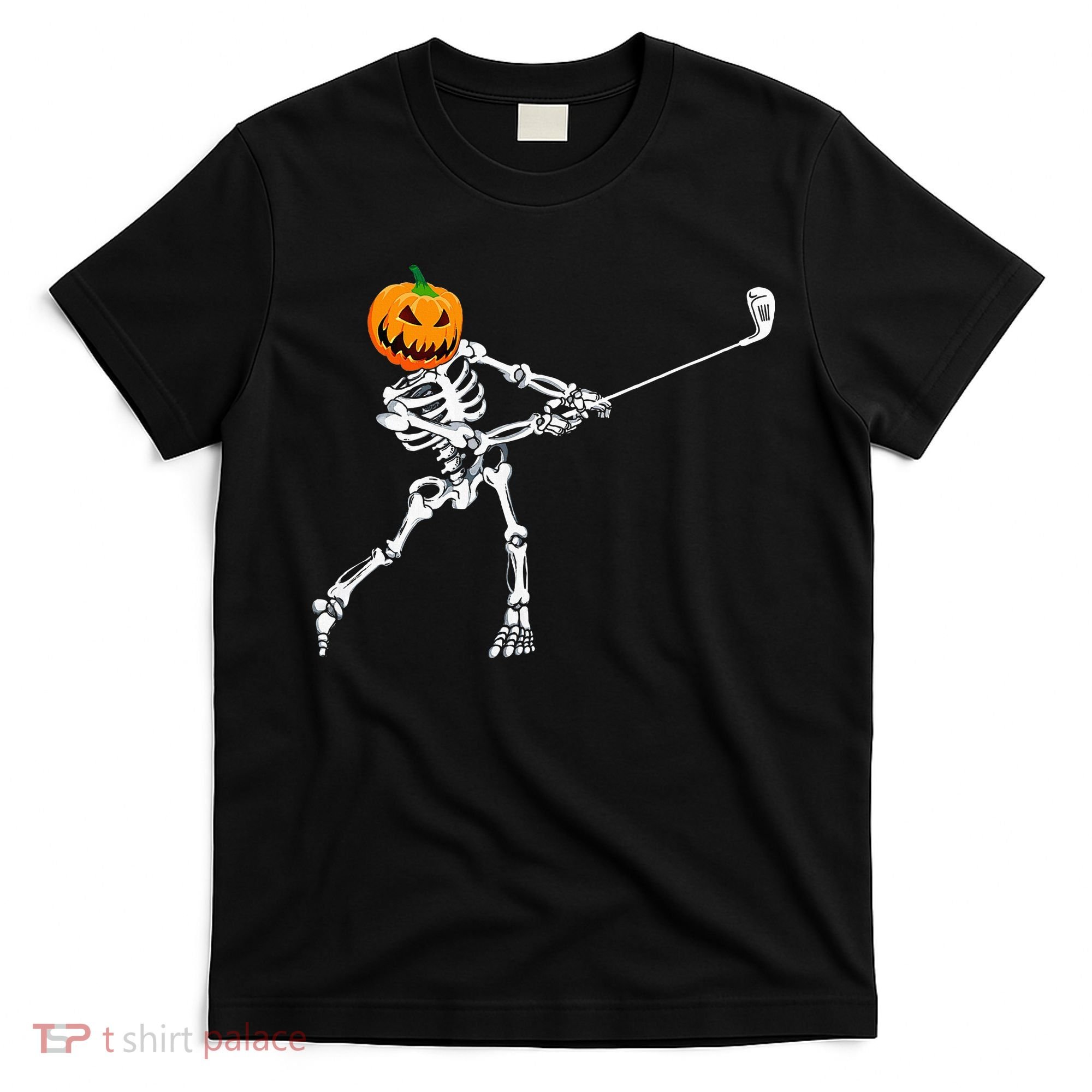Skeleton Golf Halloween Pumpkin Golfing Golfer T-Shirt