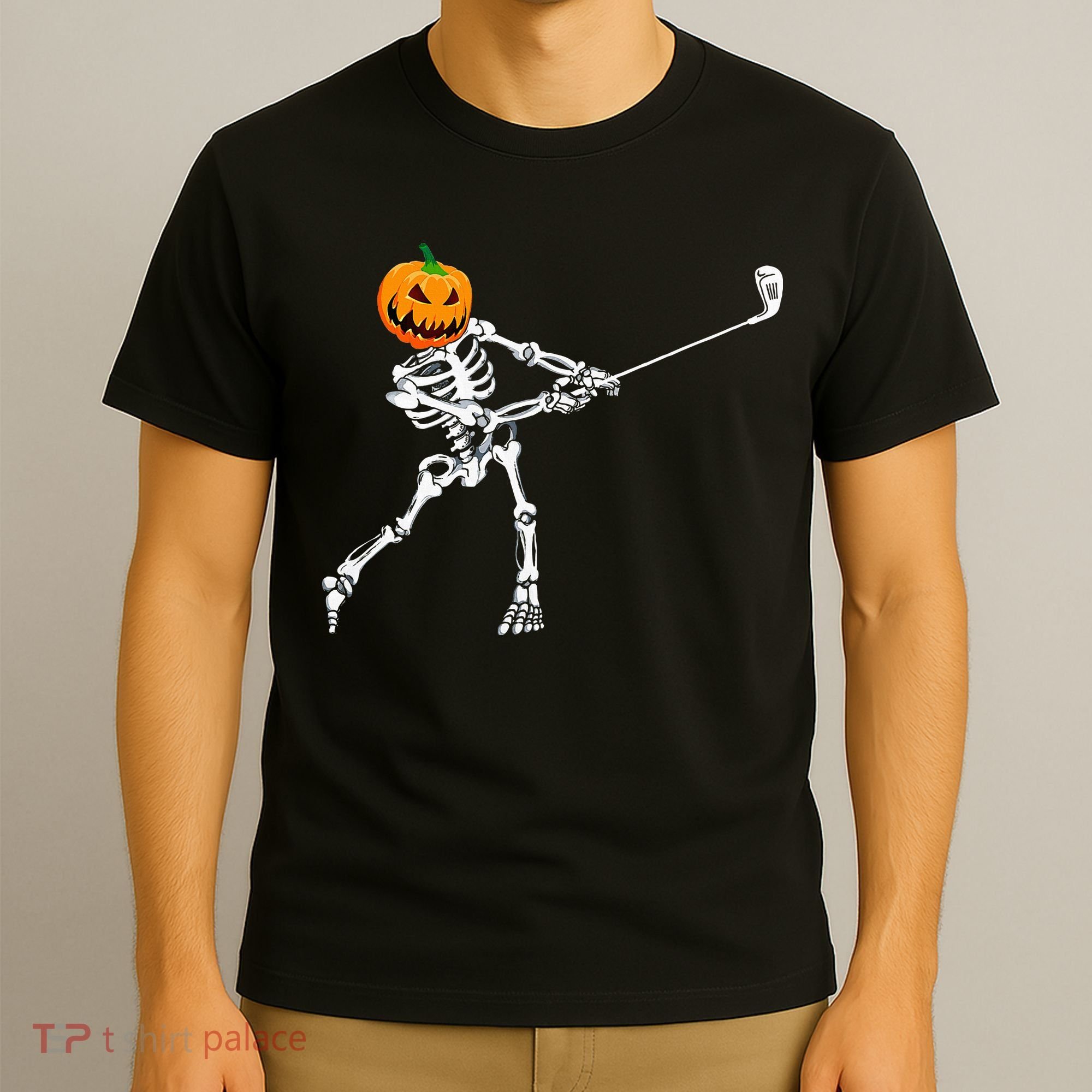 Skeleton Golf Halloween Pumpkin Golfing Golfer T-Shirt