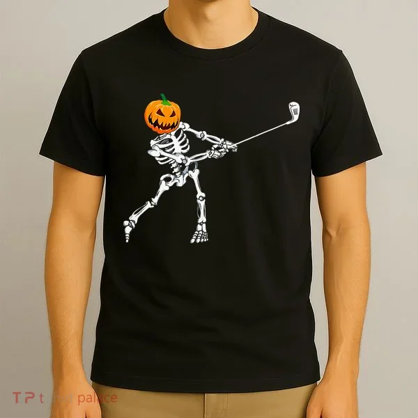 Skeleton Golf Halloween Pumpkin Golfing Golfer T-Shirt