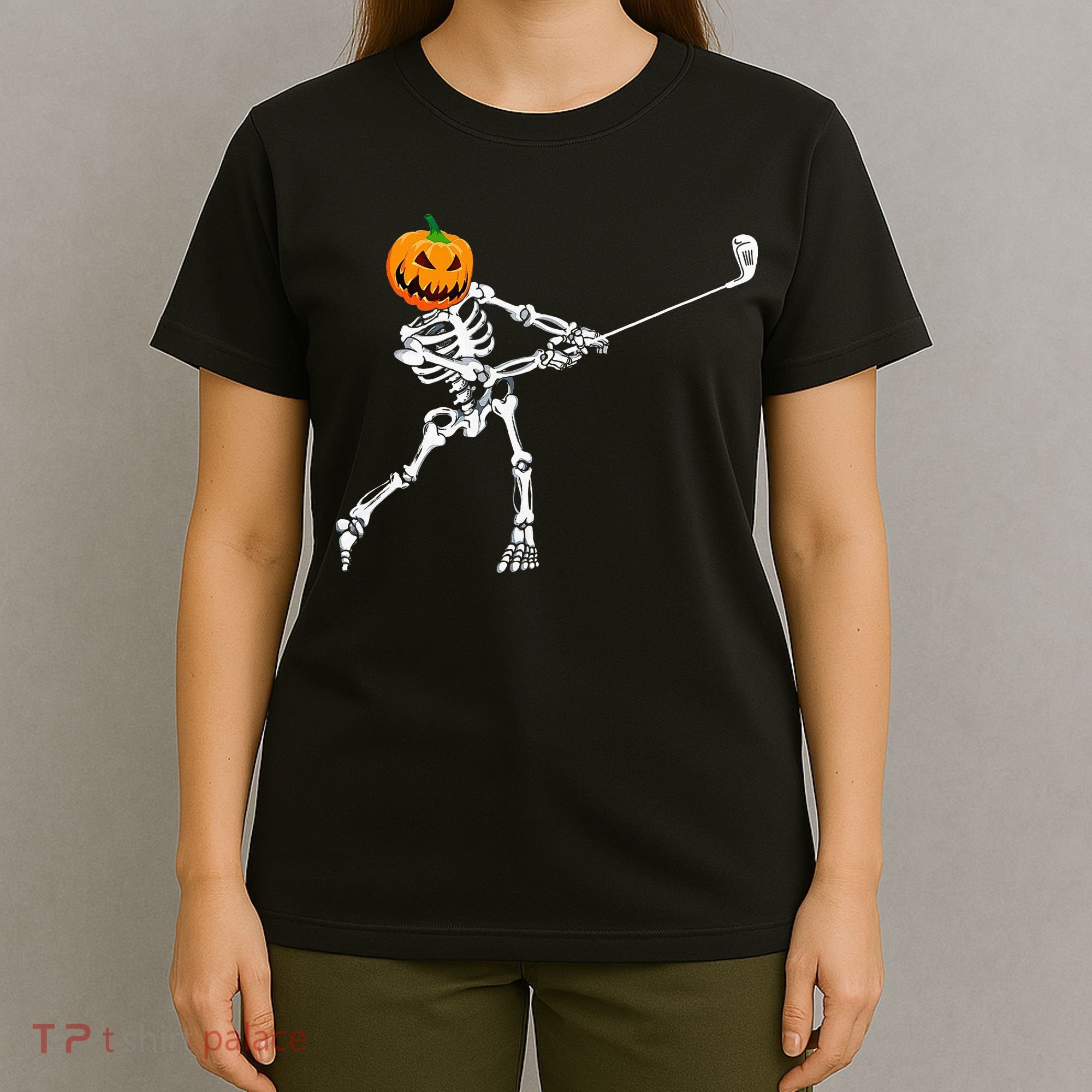 Skeleton Golf Halloween Pumpkin Golfing Golfer T-Shirt