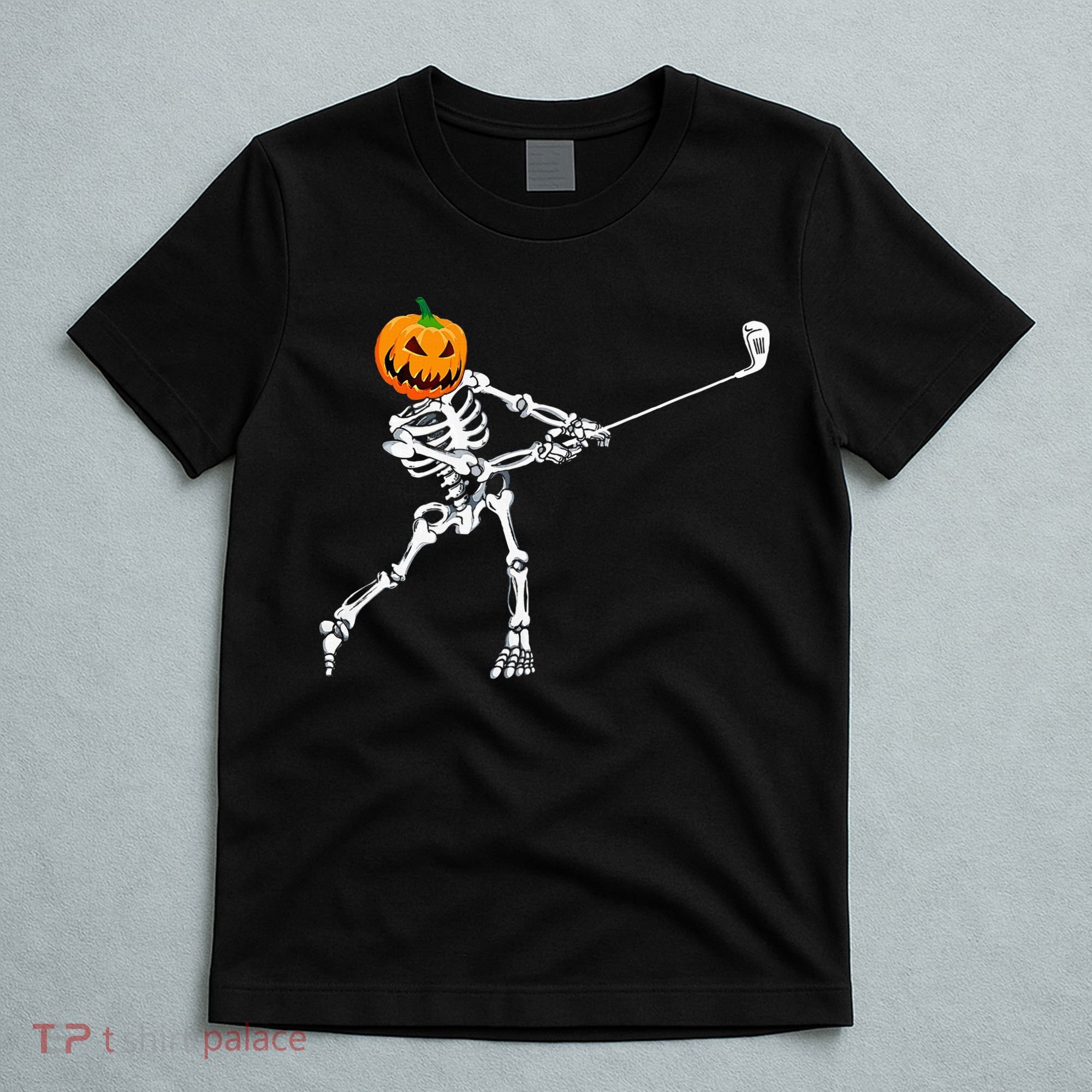 Skeleton Golf Halloween Pumpkin Golfing Golfer T-Shirt
