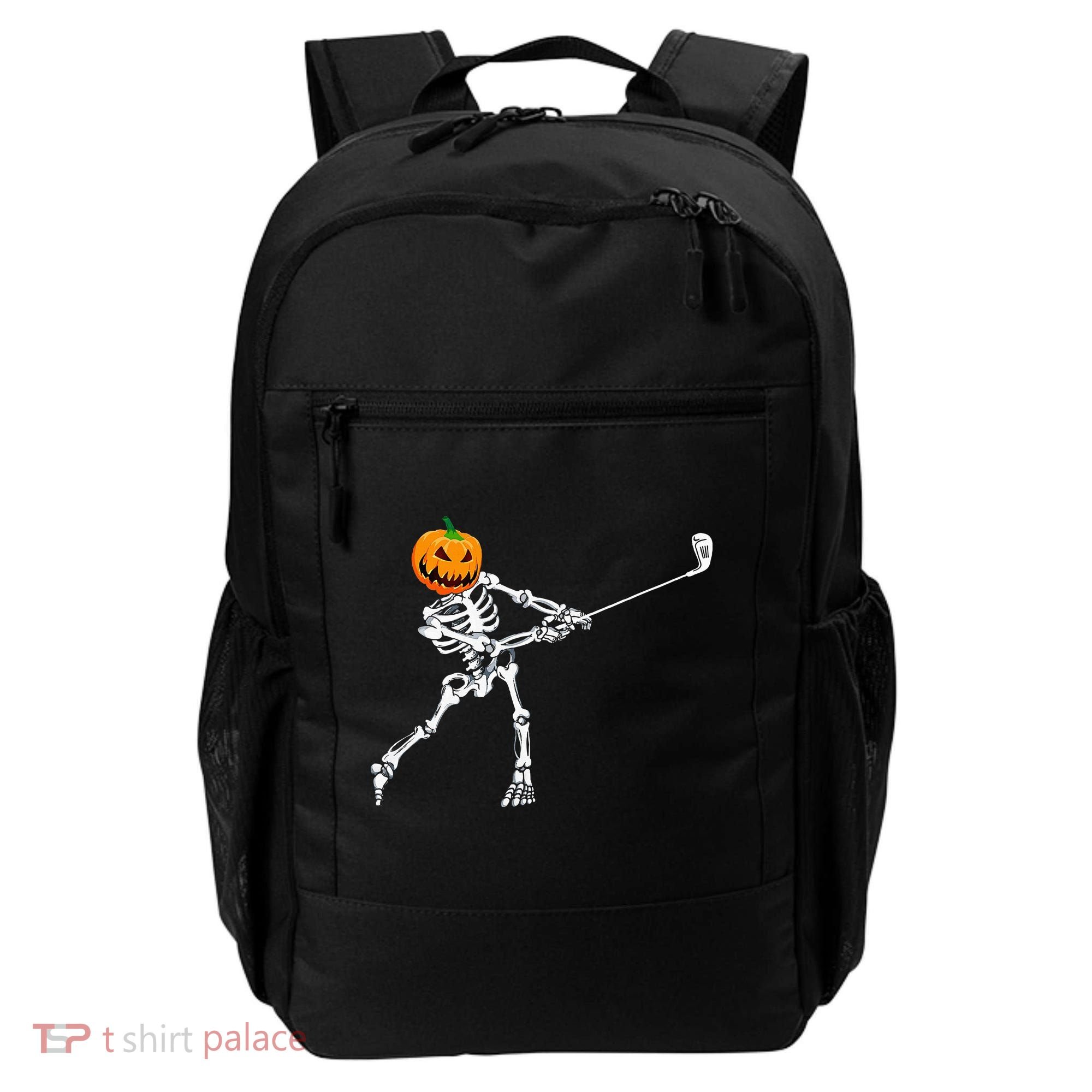 Skeleton Golf Halloween Pumpkin Golfing Golfer Backpack