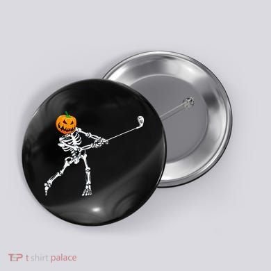 Skeleton Golf Halloween Pumpkin Golfing Golfer Button