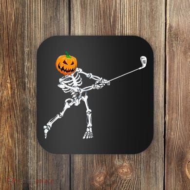 Skeleton Golf Halloween Pumpkin Golfing Golfer Coaster