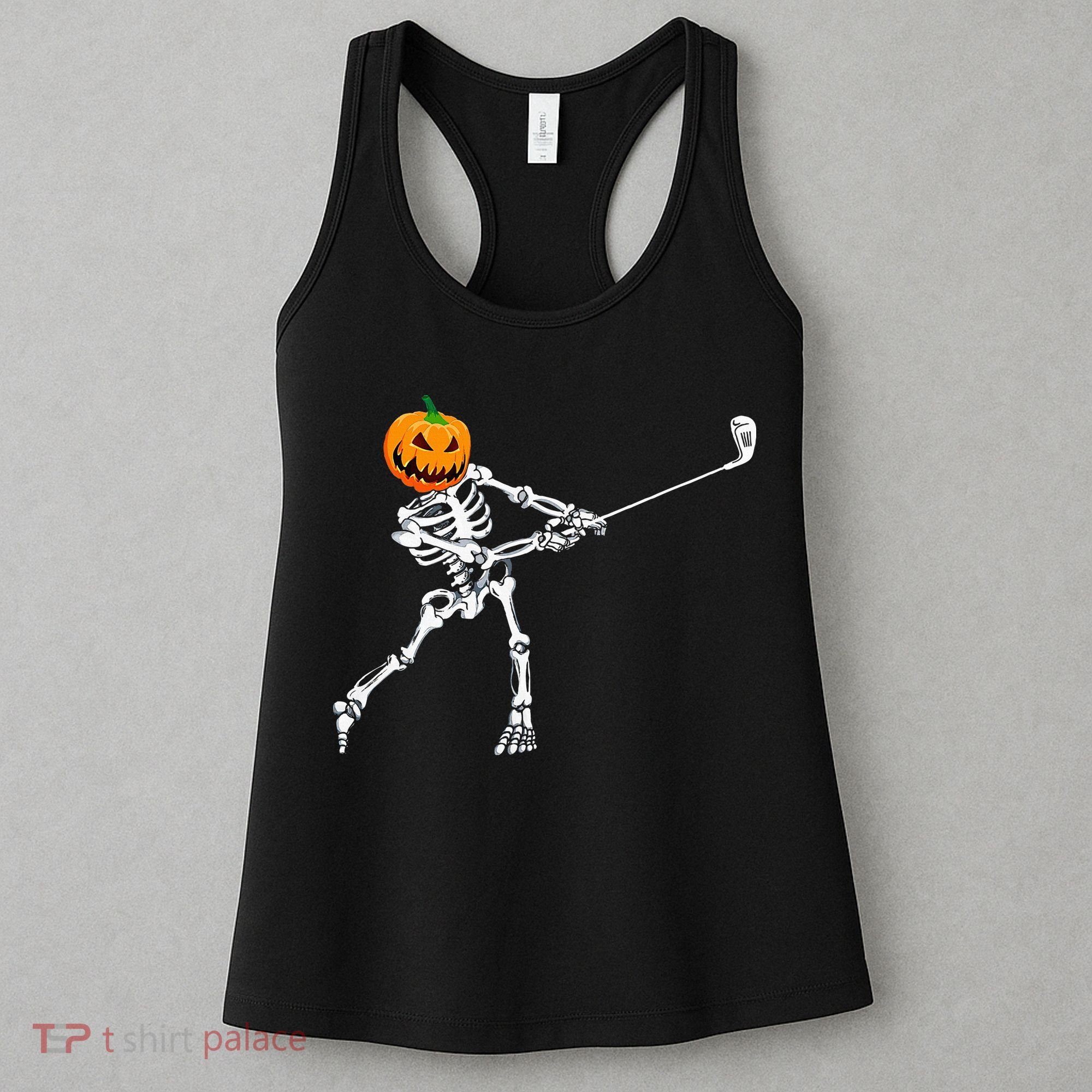 Skeleton Golf Halloween Pumpkin Golfing Golfer Women's Tank Top