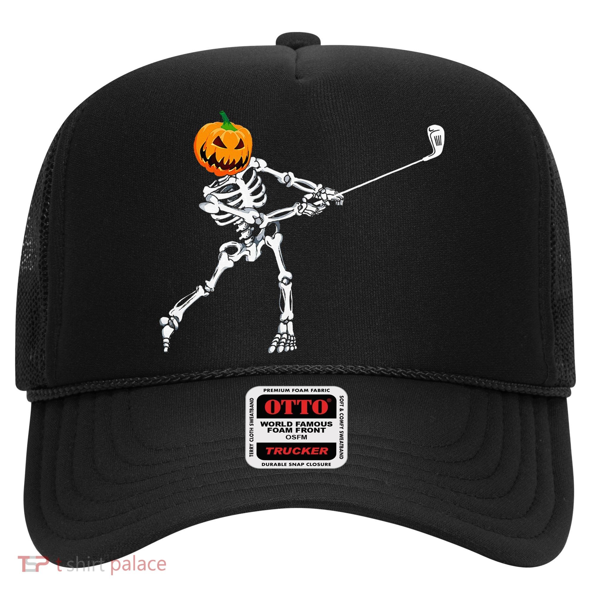Skeleton Golf Halloween Pumpkin Golfing Golfer Hat