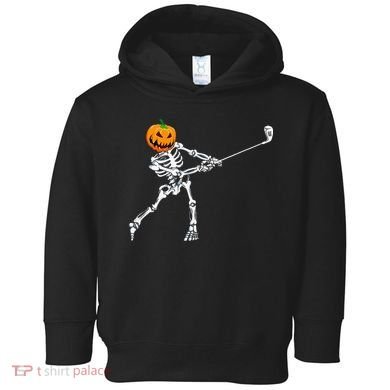 Skeleton Golf Halloween Pumpkin Golfing Golfer Toddler Hoodie