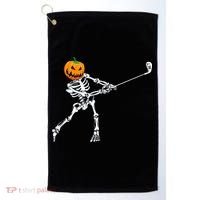 Skeleton Golf Halloween Pumpkin Golfing Golfer Golf Towel thumb 0