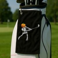 Skeleton Golf Halloween Pumpkin Golfing Golfer Golf Towel thumb 2