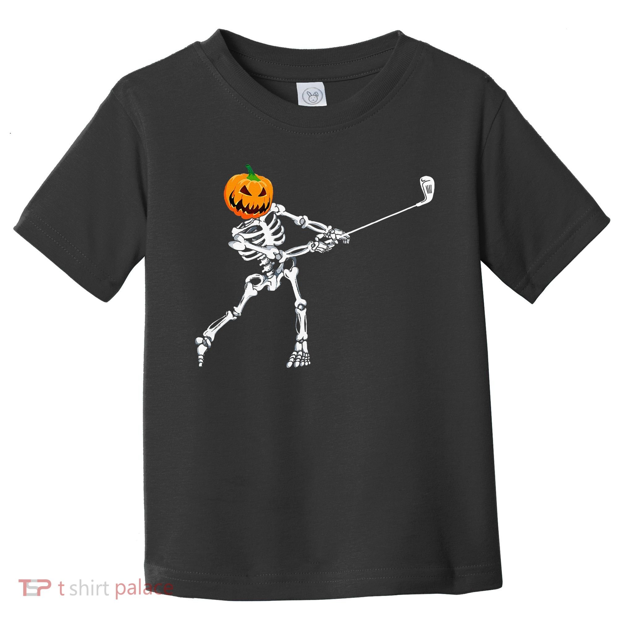 Skeleton Golf Halloween Pumpkin Golfing Golfer Toddler T-Shirt