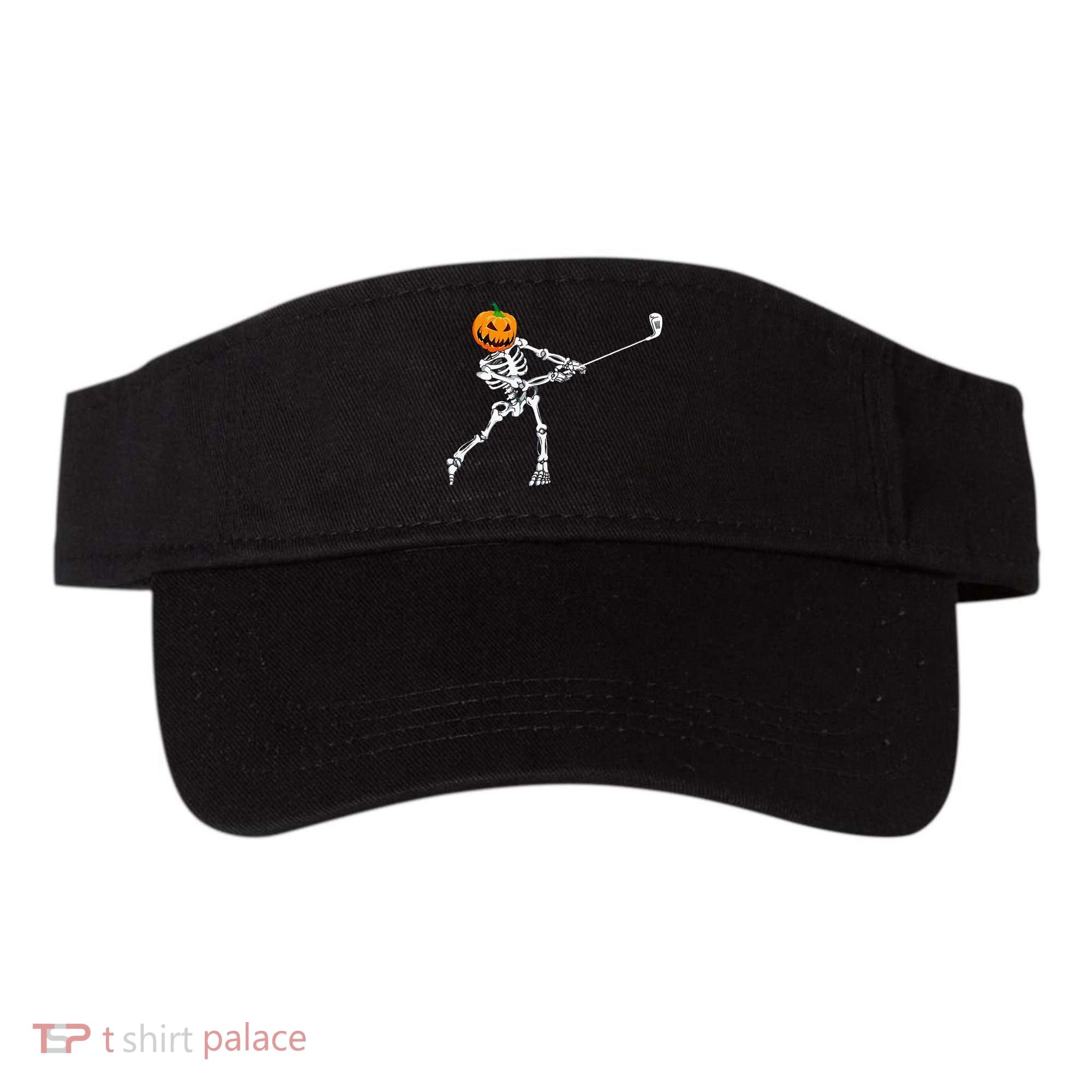 Skeleton Golf Halloween Pumpkin Golfing Golfer Visor
