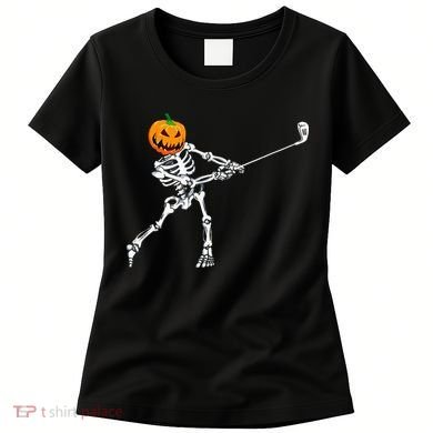 Skeleton Golf Halloween Pumpkin Golfing Golfer Women's T-Shirt