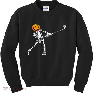 Skeleton Golf Halloween Pumpkin Golfing Golfer Kids Sweatshirt