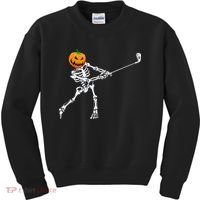 Skeleton Golf Halloween Pumpkin Golfing Golfer Kids Sweatshirt thumb 0