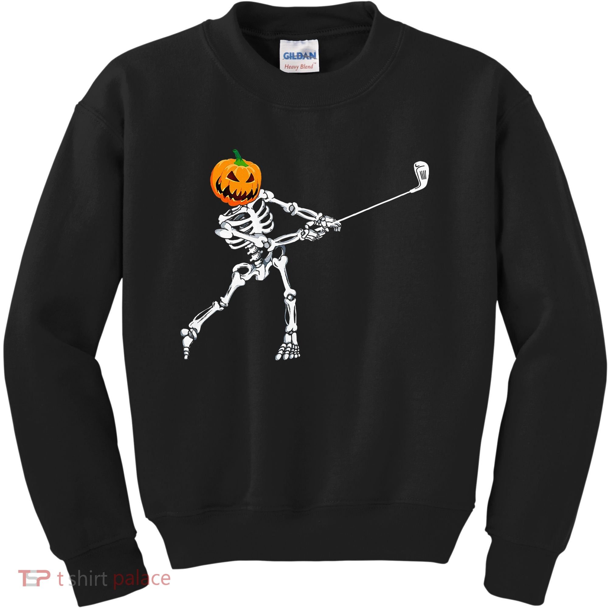 Skeleton Golf Halloween Pumpkin Golfing Golfer Kids Sweatshirt