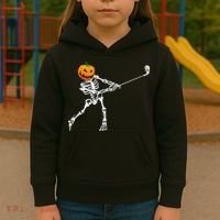 Skeleton Golf Halloween Pumpkin Golfing Golfer Kids Hoodie thumb 3