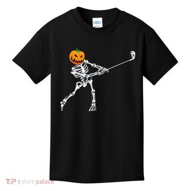 Skeleton Golf Halloween Pumpkin Golfing Golfer Kids T-Shirt