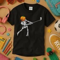 Skeleton Golf Halloween Pumpkin Golfing Golfer Kids T-Shirt thumb 3