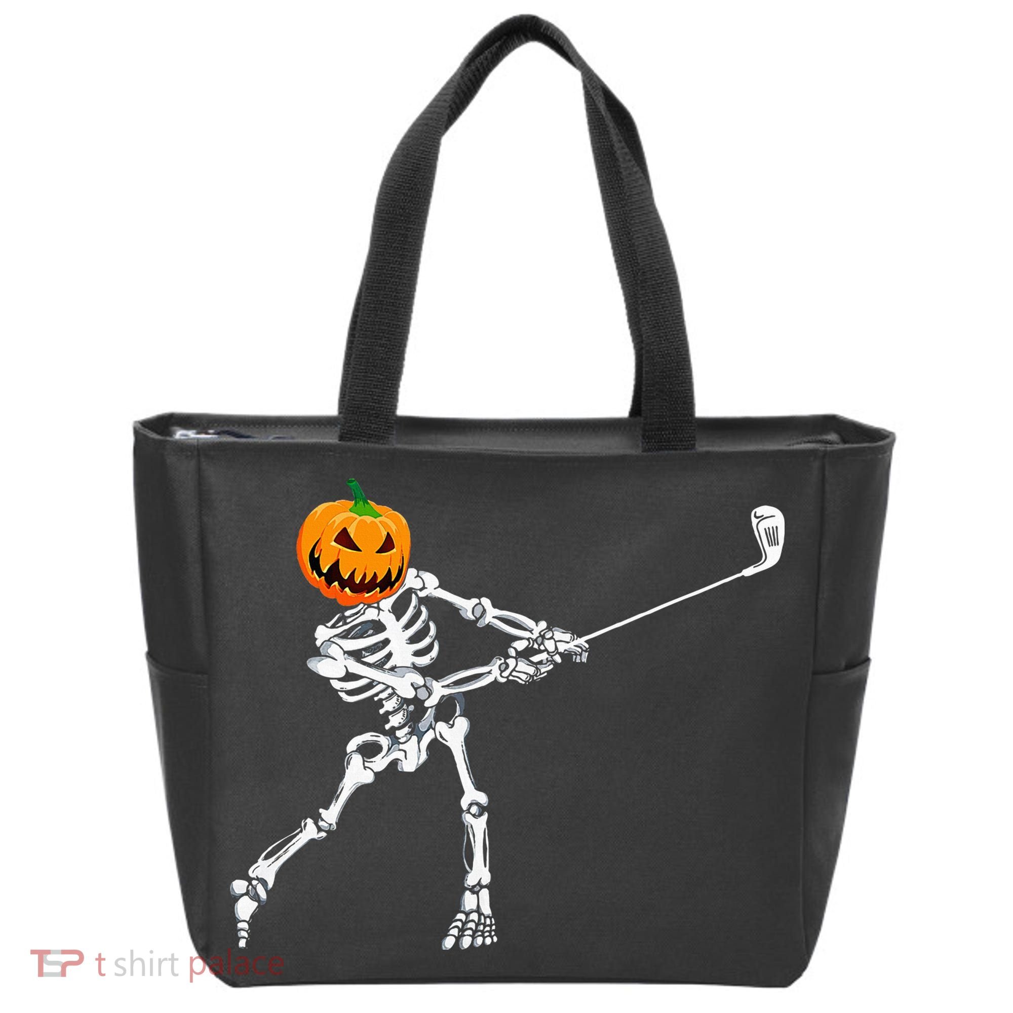 Skeleton Golf Halloween Pumpkin Golfing Golfer Tote Bag