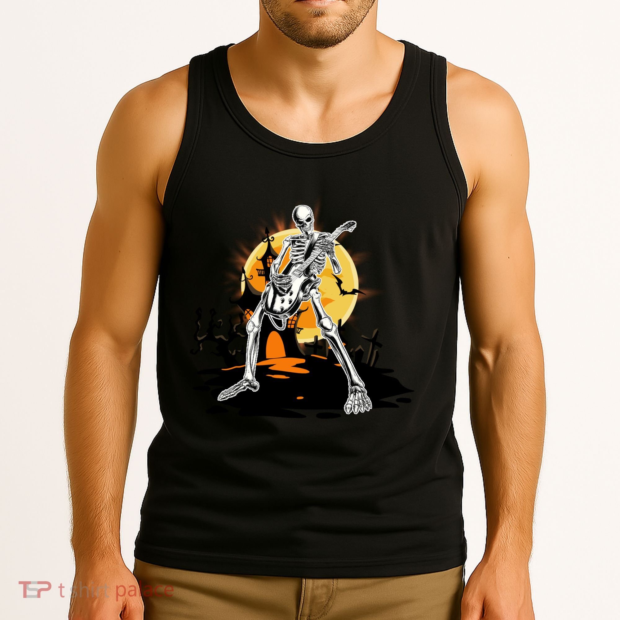 Skeleton Guitar Halloween Spooky Tank Top