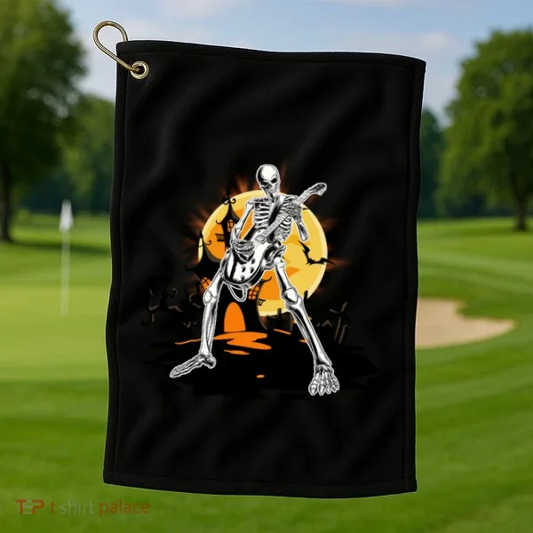 Skeleton Guitar Halloween Spooky Golf Towel