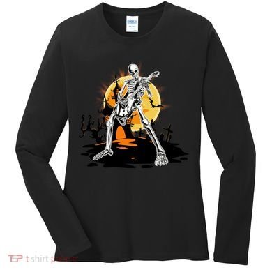 Skeleton Guitar Halloween Spooky Women's Long Sleeve Shirt