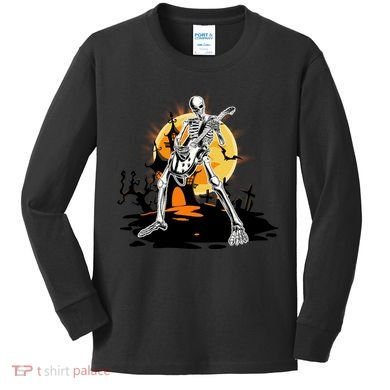 Skeleton Guitar Halloween Spooky Kids Long Sleeve Shirt