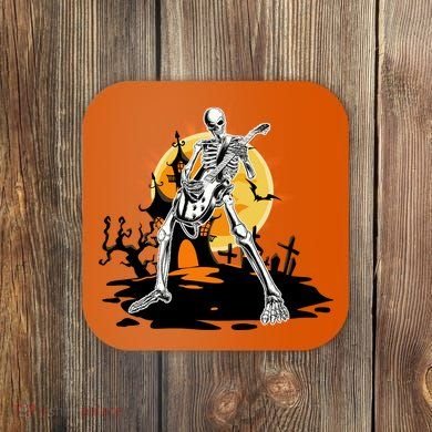 Skeleton Guitar Halloween Spooky Coaster