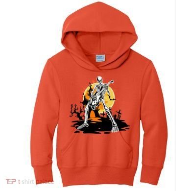 Skeleton Guitar Halloween Spooky Kids Hoodie