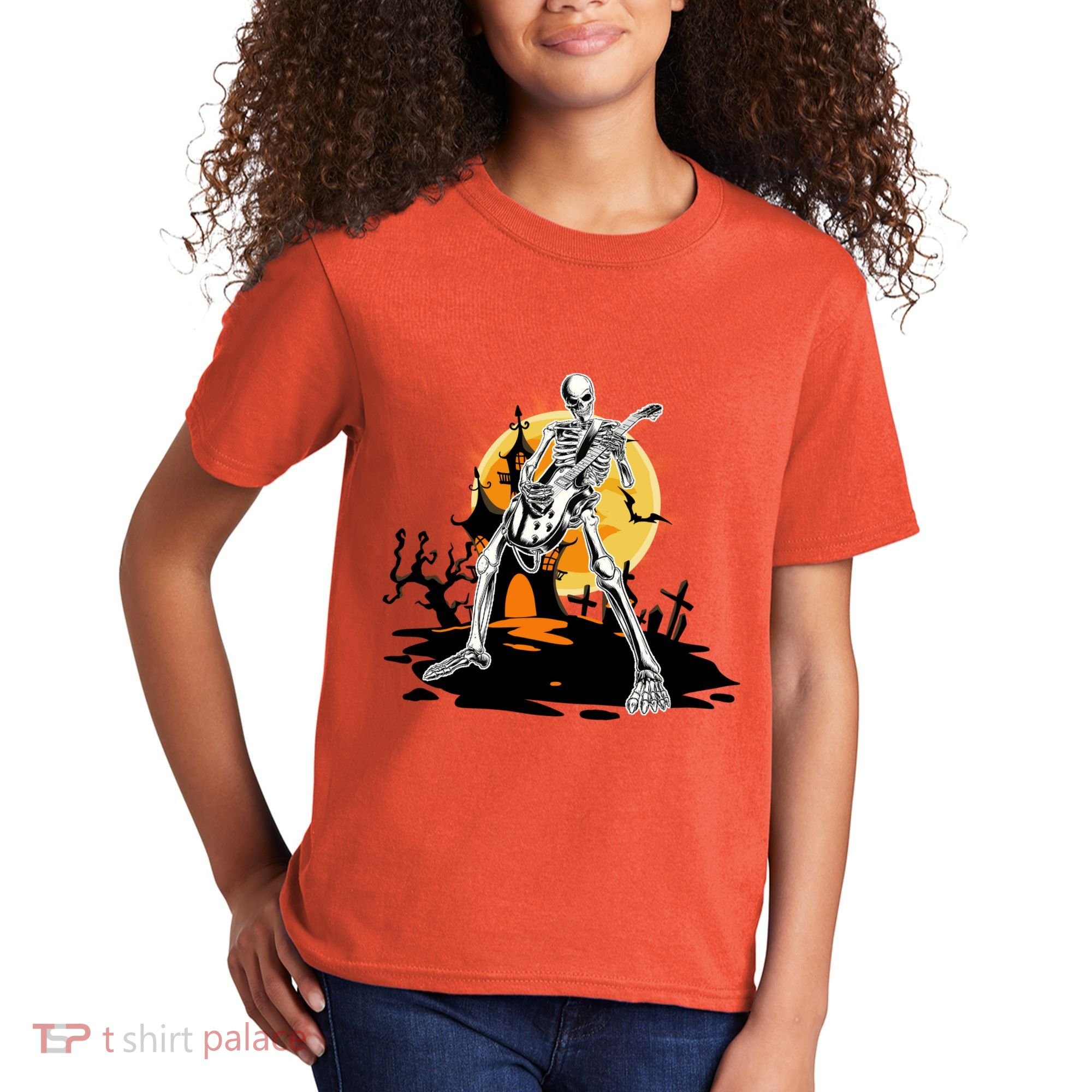 Skeleton Guitar Halloween Spooky Kids T-Shirt