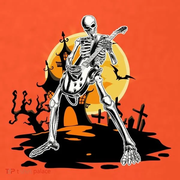 Skeleton Guitar Halloween Spooky Kids T-Shirt