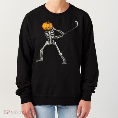 Skeleton Golf Halloween Pumpkin Golfing Golfer Women's Sweatshirt