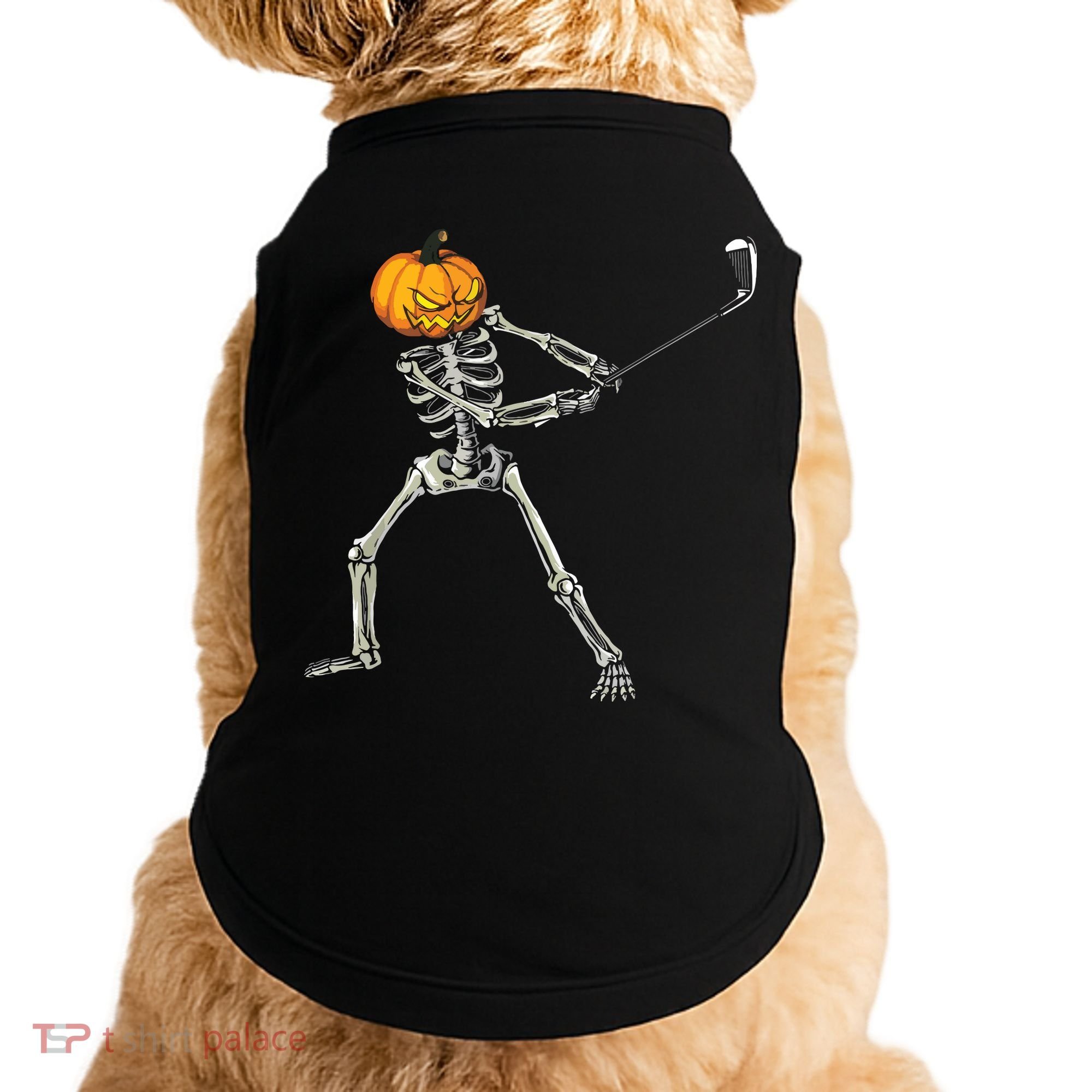 Skeleton Golf Halloween Pumpkin Golfing Golfer Doggie Tank