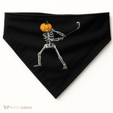 Skeleton Golf Halloween Pumpkin Golfing Golfer USA-Made Doggie Bandana