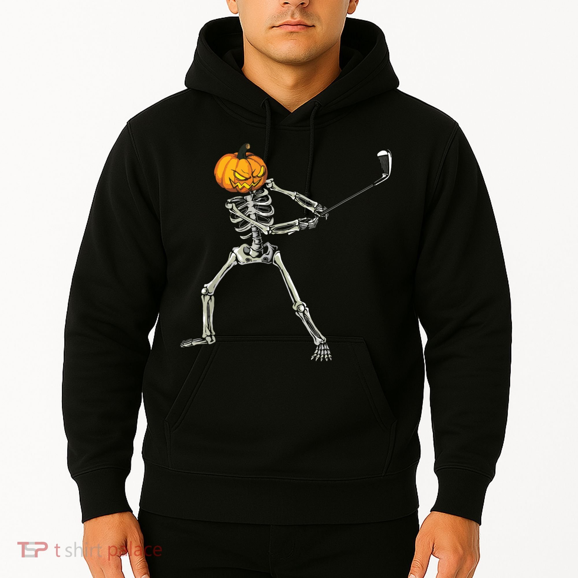 Skeleton Golf Halloween Pumpkin Golfing Golfer Hoodie