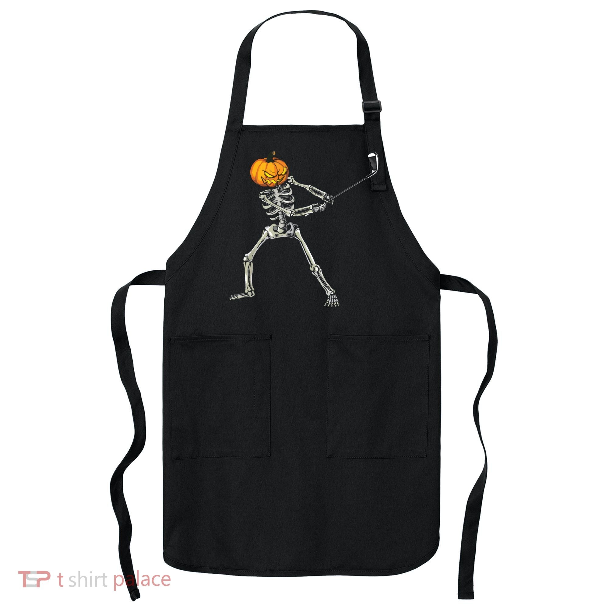 Skeleton Golf Halloween Pumpkin Golfing Golfer Apron