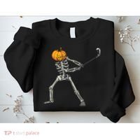 Skeleton Golf Halloween Pumpkin Golfing Golfer Sweatshirt thumb 2