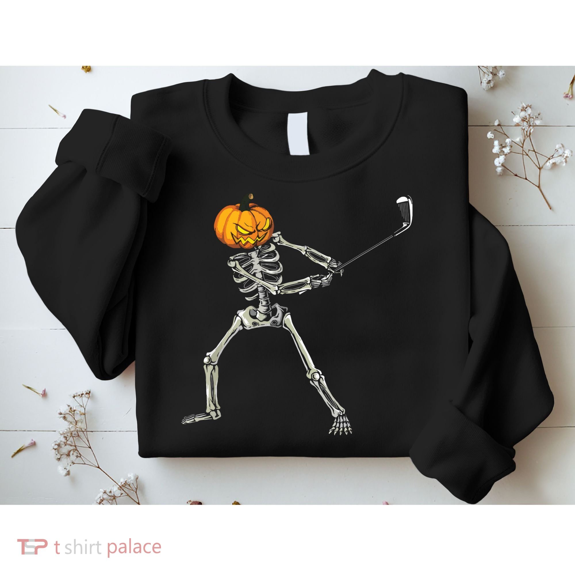 Skeleton Golf Halloween Pumpkin Golfing Golfer Sweatshirt