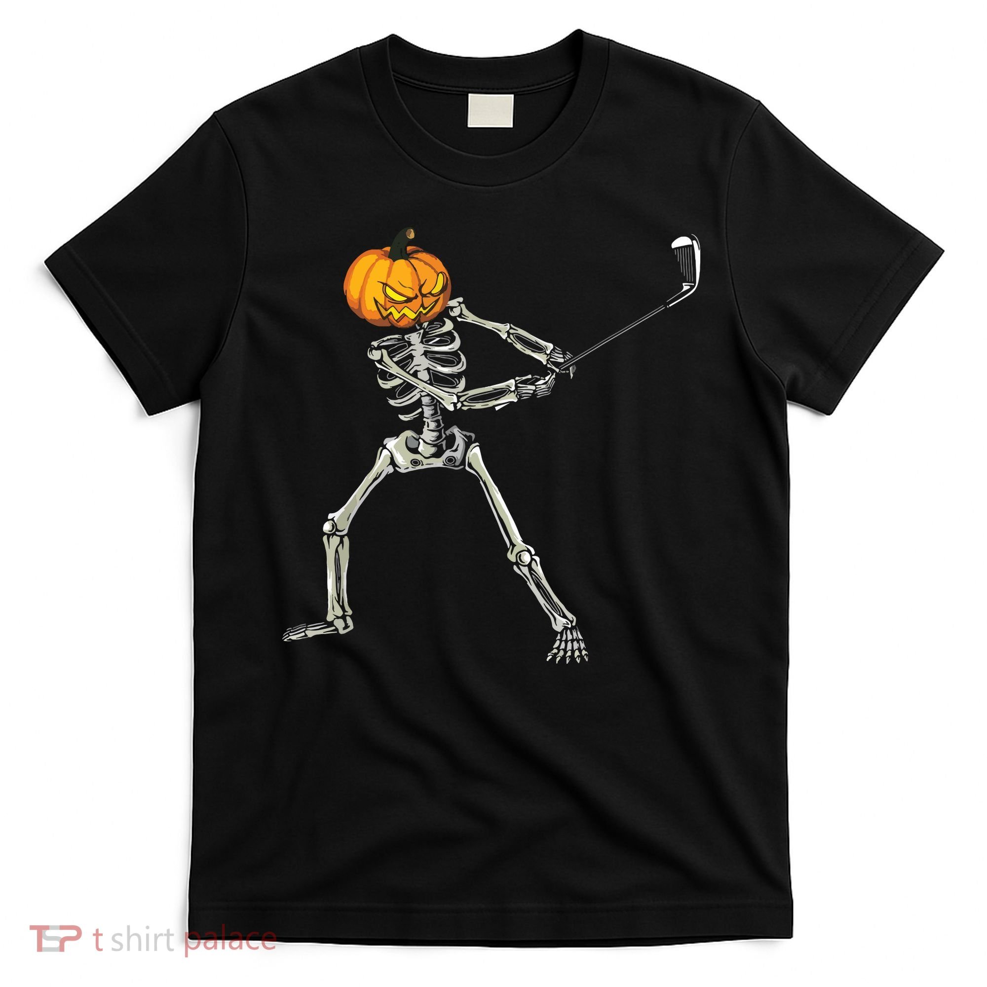 Skeleton Golf Halloween Pumpkin Golfing Golfer T-Shirt