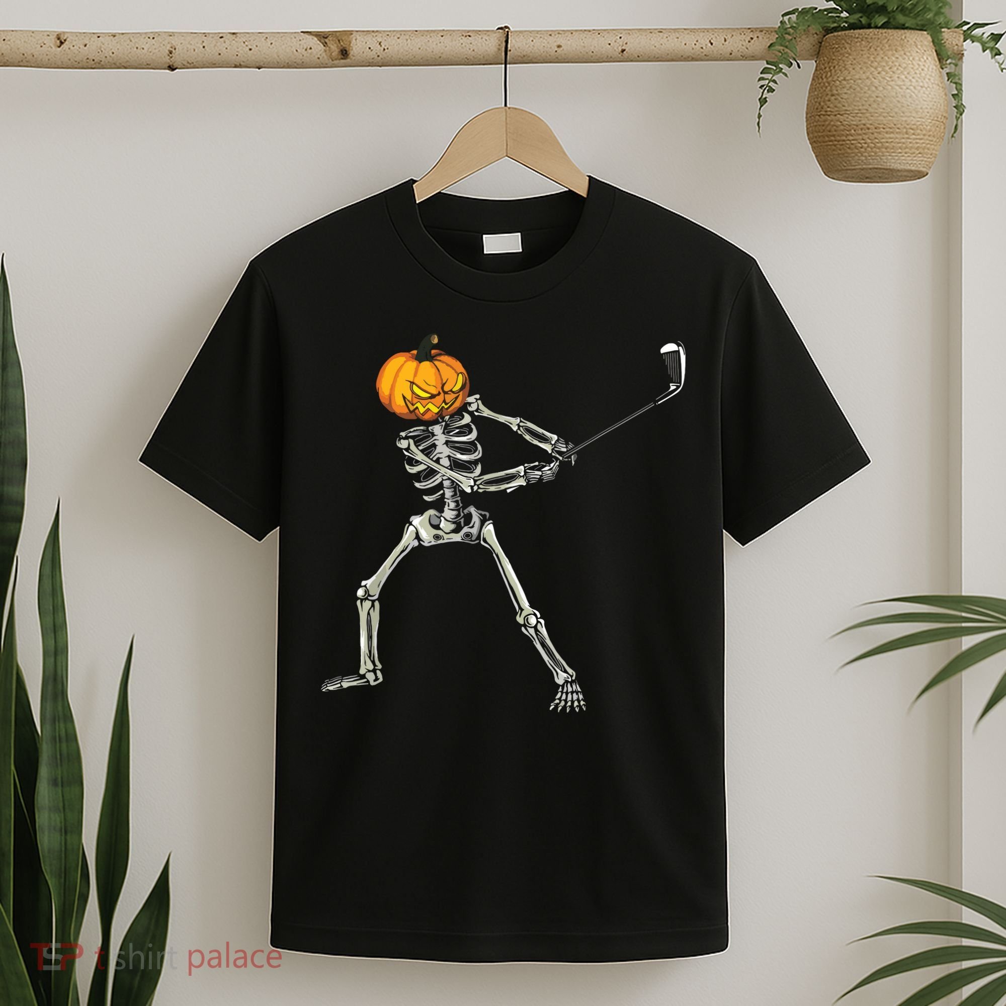 Skeleton Golf Halloween Pumpkin Golfing Golfer T-Shirt
