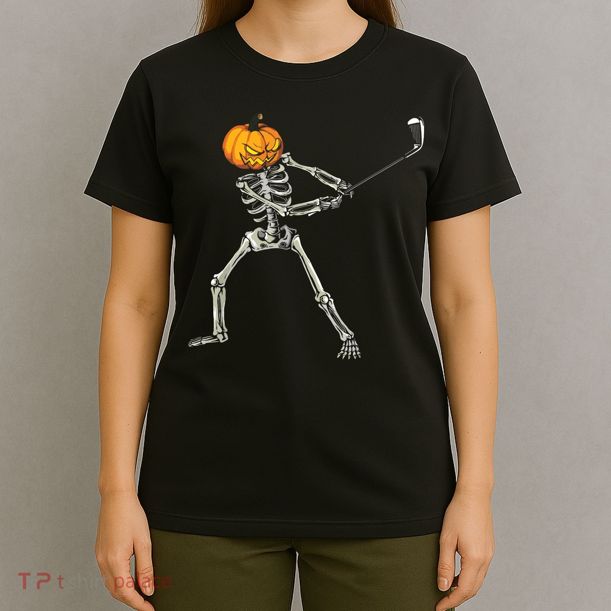 Skeleton Golf Halloween Pumpkin Golfing Golfer T-Shirt