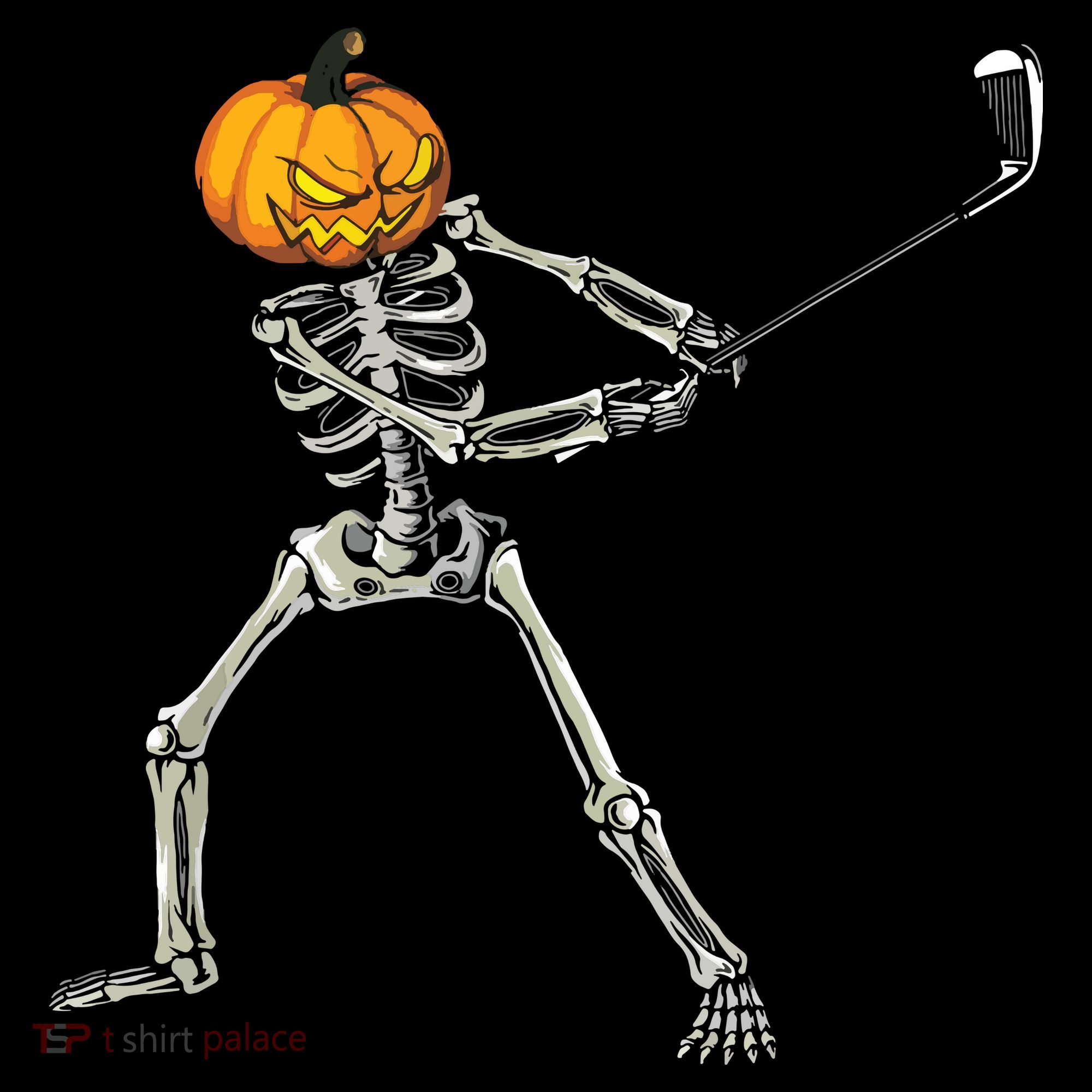 Skeleton Golf Halloween Pumpkin Golfing Golfer T-Shirt